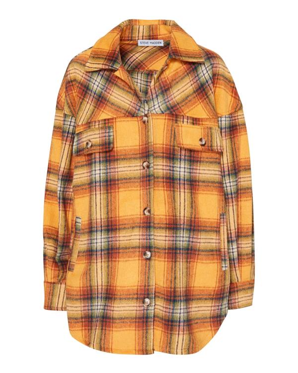 Steve Madden Plaid Flannel Women's Tops Orange | SM-539YR