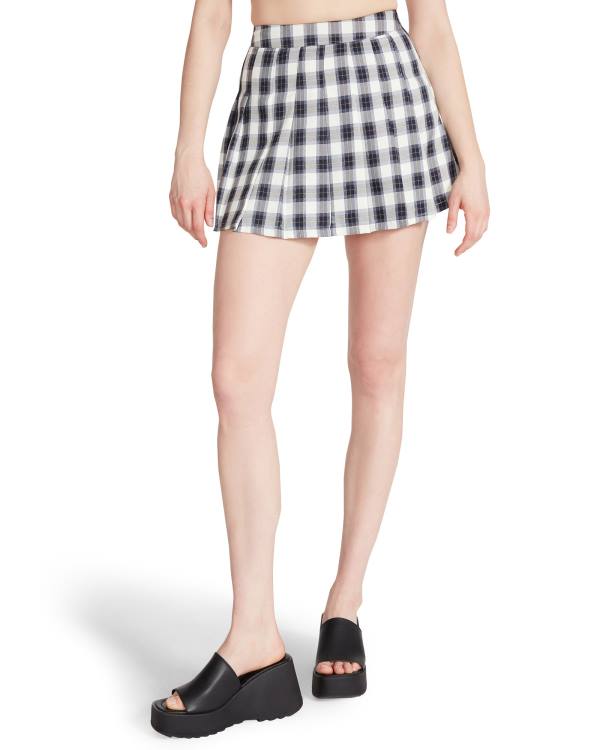 Steve Madden Plaid Pleated Mini Women's Skirts Navy | SM-326WY