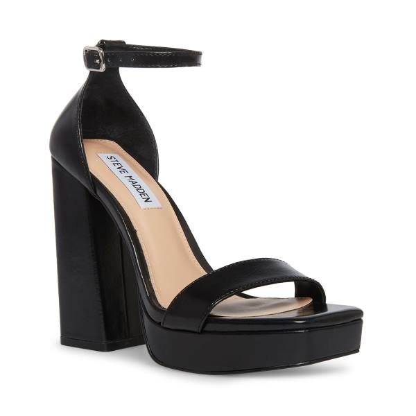 Steve Madden Replay Leather Women's Heels Black | SM-485HS