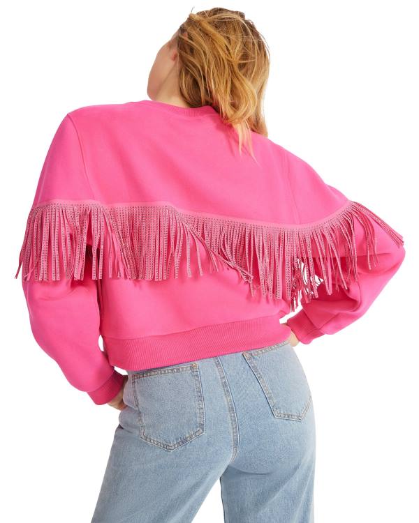 Steve Madden Rhinestone Fringe Crew Neck Women's Tops Pink | SM-948RL