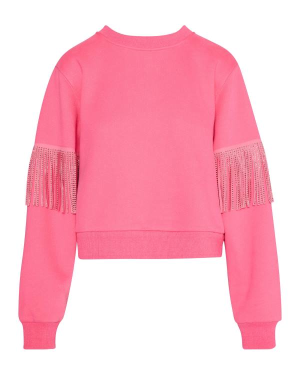 Steve Madden Rhinestone Fringe Crew Neck Women's Tops Pink | SM-948RL