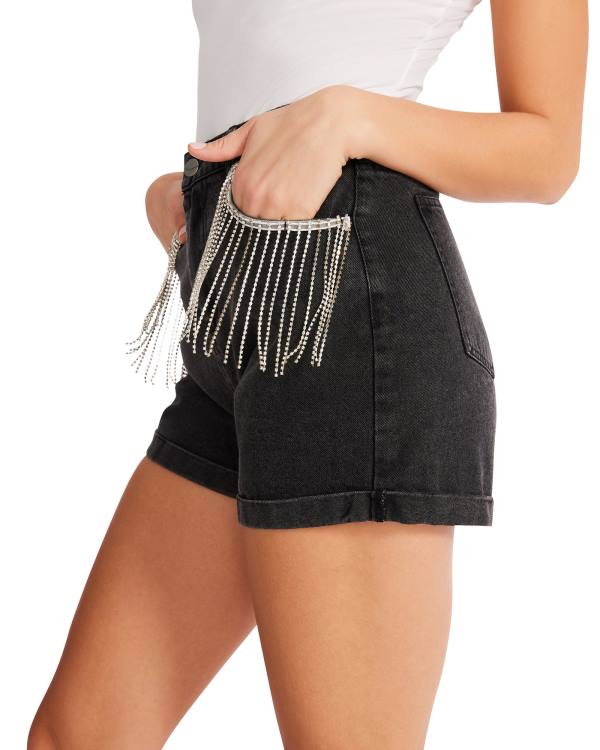 Steve Madden Rhinestone Fringe Women's Shorts Black | SM-517QK