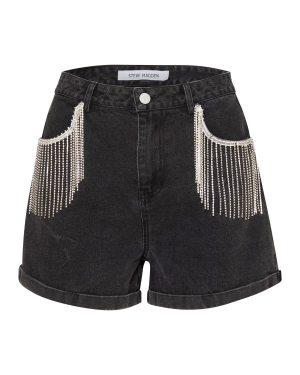 Steve Madden Rhinestone Fringe Women's Shorts Black | SM-517QK