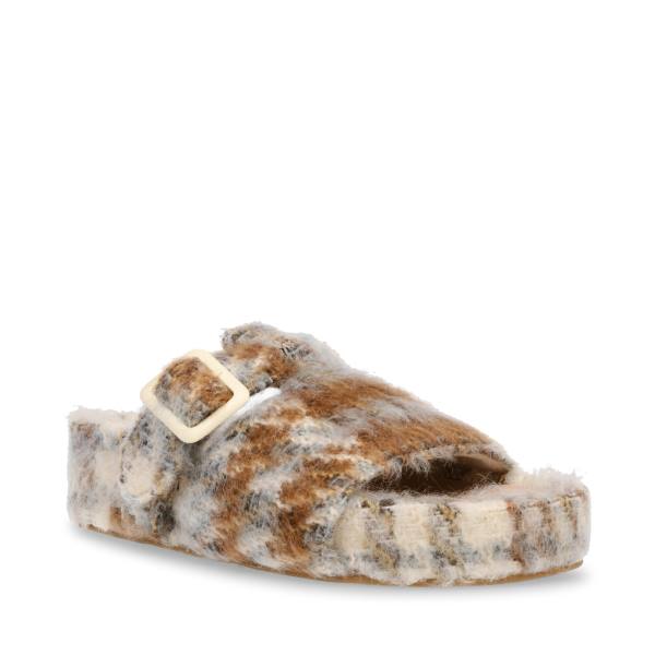 Steve Madden Rizzle Plaid Women's Slippers Beige | SM-864PH