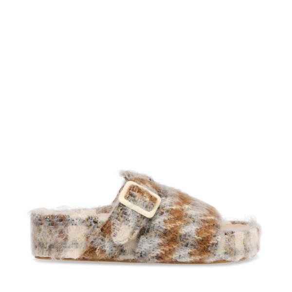 Steve Madden Rizzle Plaid Women\'s Slippers Beige | SM-864PH