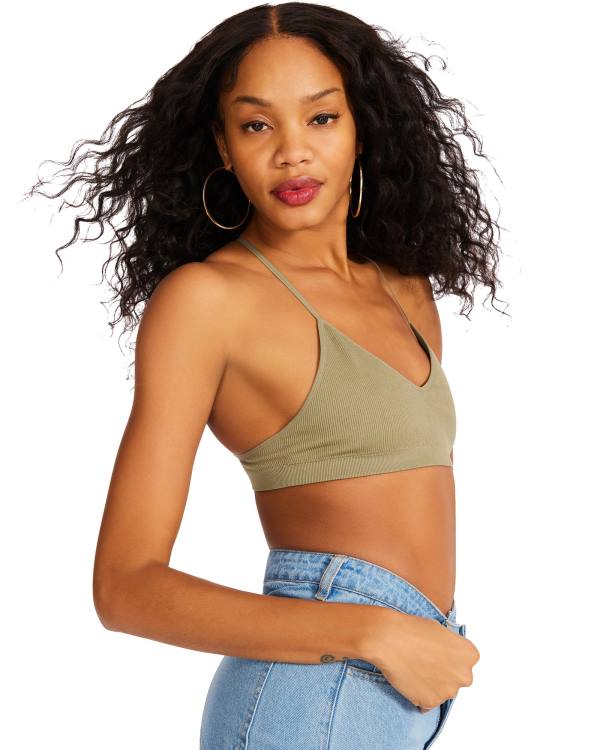 Steve Madden Roo Mesh Bralette Women's Tops Olive | SM-269GS