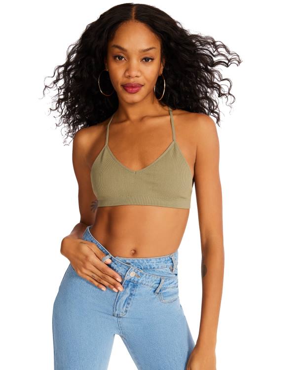 Steve Madden Roo Mesh Bralette Women's Tops Olive | SM-269GS