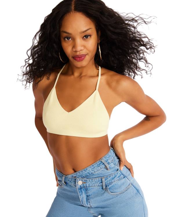 Steve Madden Roo Mesh Bralette Women's Tops Yellow | SM-815RS