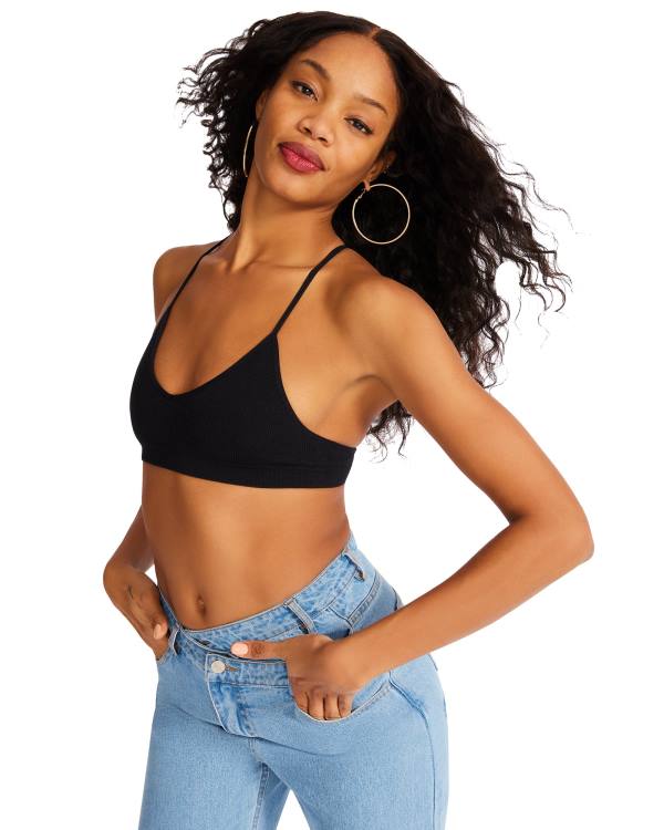 Steve Madden Roo Mesh Bralette Women's Tops Black | SM-856UE