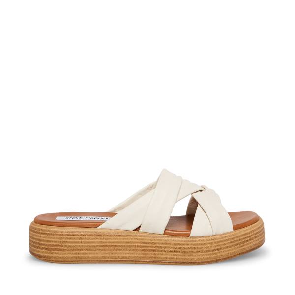 Steve Madden Salita Bone Leather Women\'s Sandals Beige | SM-407CE