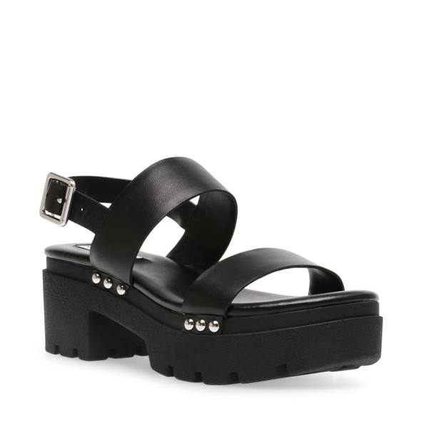 Steve Madden Shawn Leather Women's Sandals Black | SM-461NB