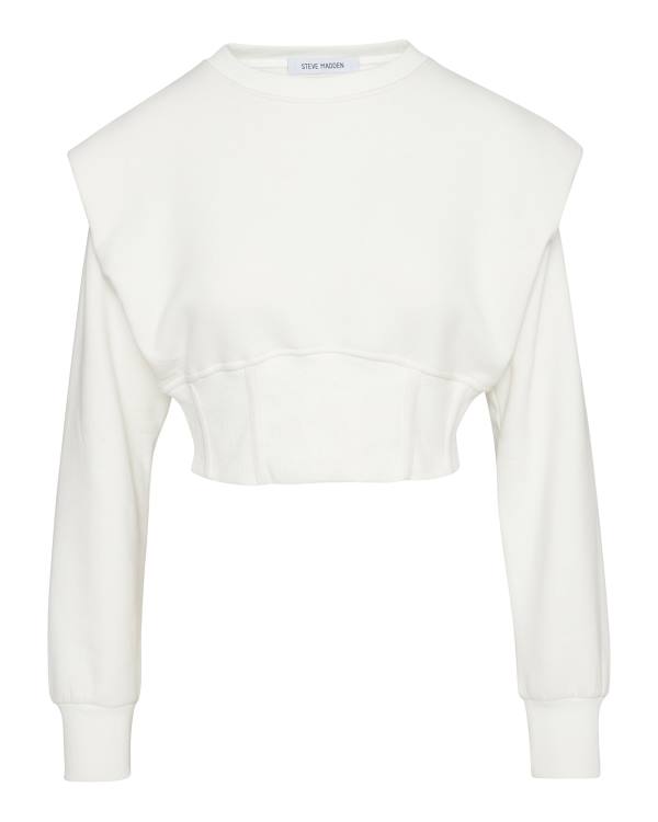 Steve Madden Shoulder Pad Crew Neck Women's Tops White | SM-890OZ