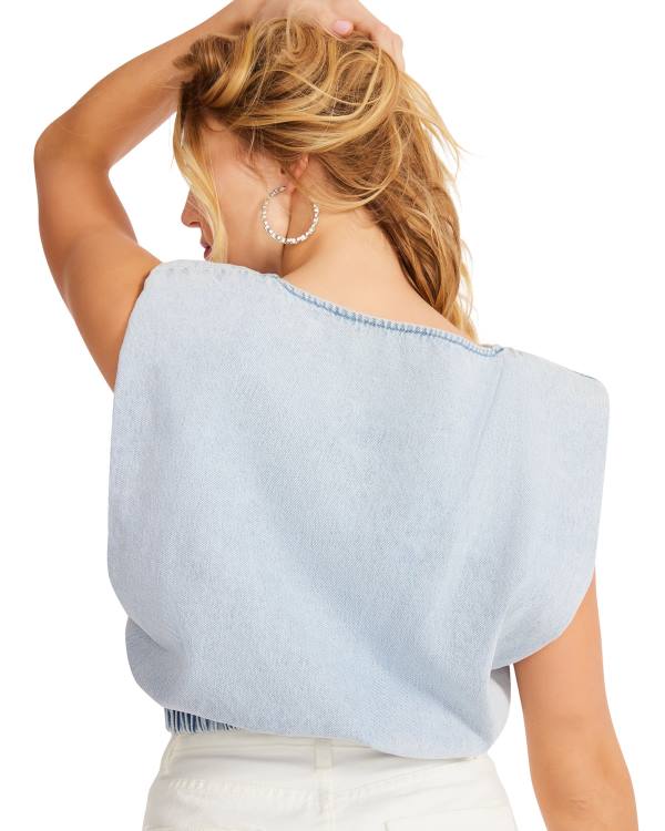 Steve Madden Shoulder Pad Cropped Tank Denim Fabric Women's Tops Blue | SM-871YZ