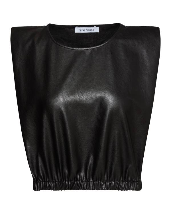 Steve Madden Shoulder Pad Cropped Tank Women's Tops Black | SM-608LV