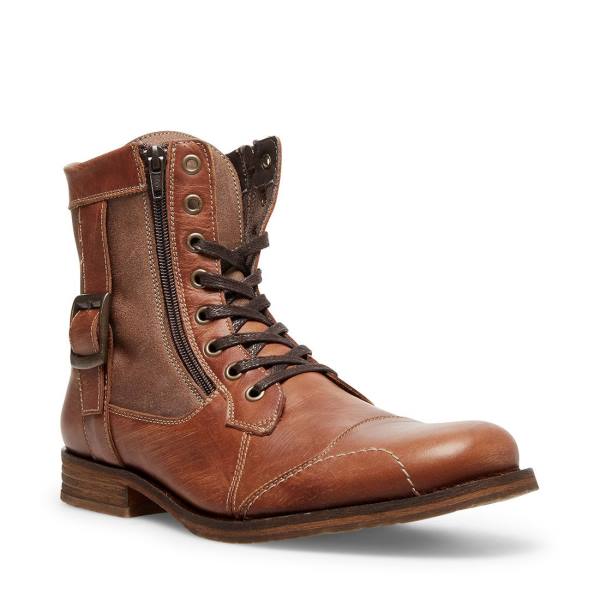 Steve Madden Sidetrack Cognac Leather Men's Boots Brown | SM-847BK