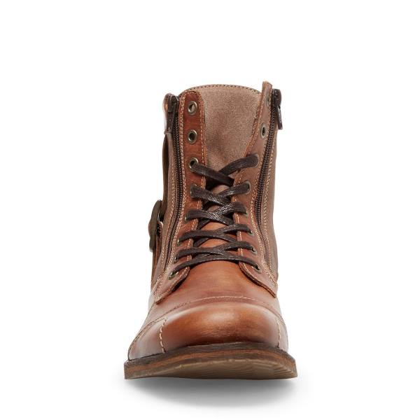 Steve Madden Sidetrack Cognac Leather Men's Boots Brown | SM-847BK