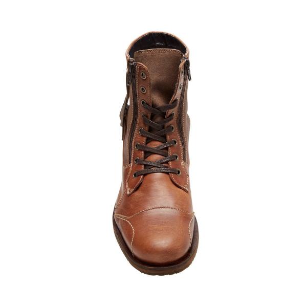 Steve Madden Sidetrack Cognac Leather Men's Boots Brown | SM-847BK