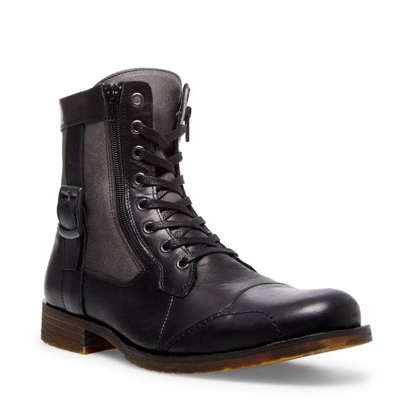 Steve Madden Sidetrack Leather Men's Boots Black | SM-140KZ