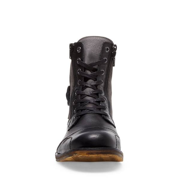 Steve Madden Sidetrack Leather Men's Boots Black | SM-140KZ