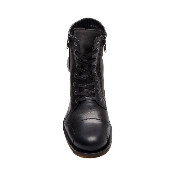 Steve Madden Sidetrack Leather Men's Boots Black | SM-140KZ