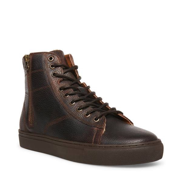 Steve Madden Slash Leather Men's Sneakers Brown | SM-291CV