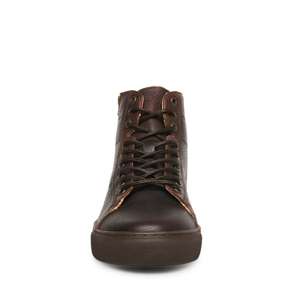 Steve Madden Slash Leather Men's Sneakers Brown | SM-291CV