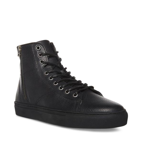 Steve Madden Slash Leather Men's Sneakers Black | SM-710FC