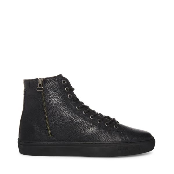 Steve Madden Slash Leather Men\'s Sneakers Black | SM-710FC