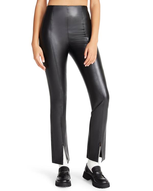 Steve Madden Slit Front Faux Leather Pant Women's Leggings Black | SM-931JB