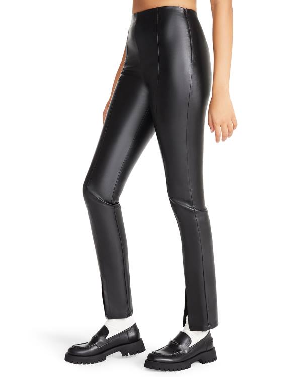 Steve Madden Slit Front Faux Leather Pant Women's Leggings Black | SM-931JB