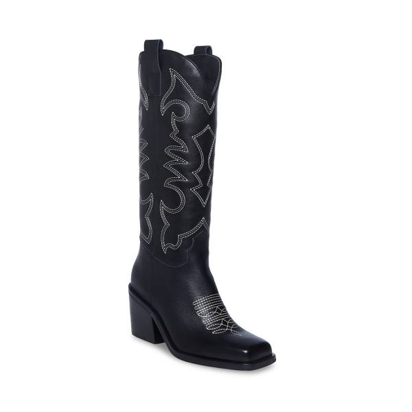 Steve Madden Stampede Leather Women's Boots Black | SM-806UT