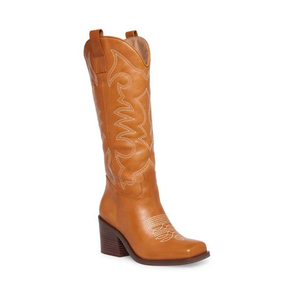 Steve Madden Stampede Tan Leather Women's Boots Brown | SM-190QU