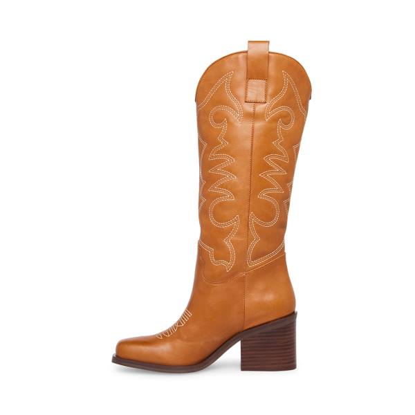 Steve Madden Stampede Tan Leather Women's Boots Brown | SM-190QU