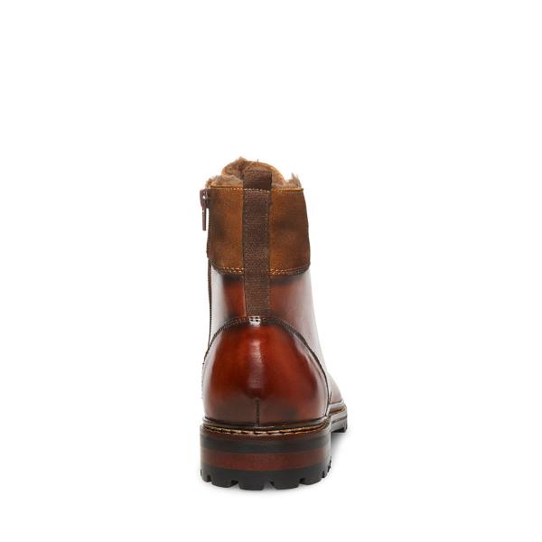 Steve Madden Strategyy Cognac Leather Men's Boots Brown | SM-904UX