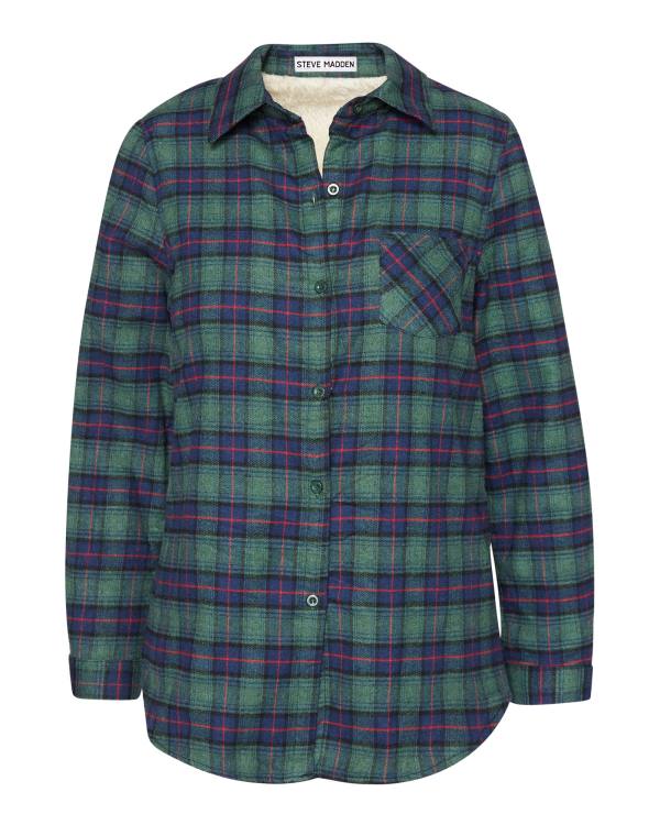 Steve Madden Teddy Lined Flannel Women's Jackets Green | SM-014DJ