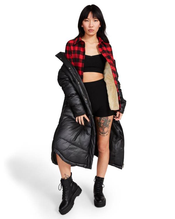 Steve Madden Teddy Lined Flannel Women's Jackets Red | SM-042OC