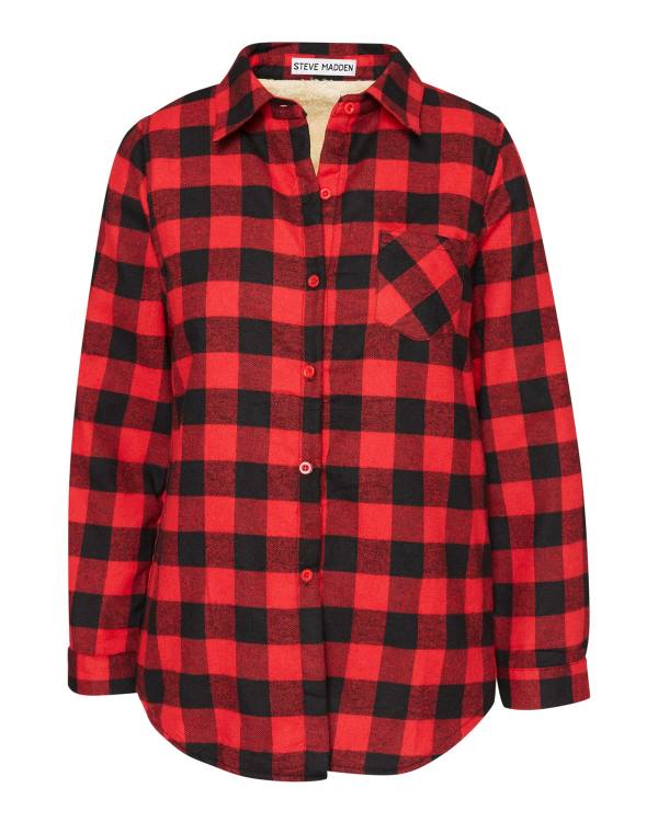 Steve Madden Teddy Lined Flannel Women's Jackets Red | SM-042OC