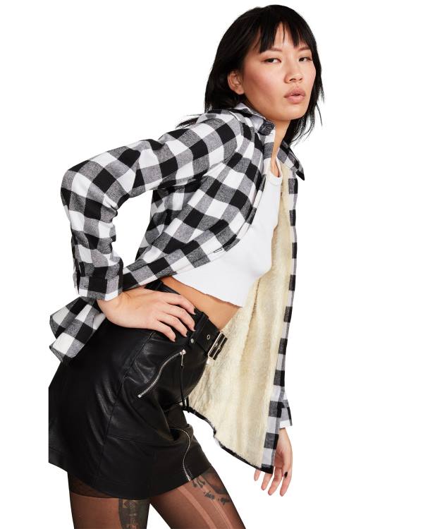 Steve Madden Teddy Lined Flannel Women's Jackets Black | SM-239OC