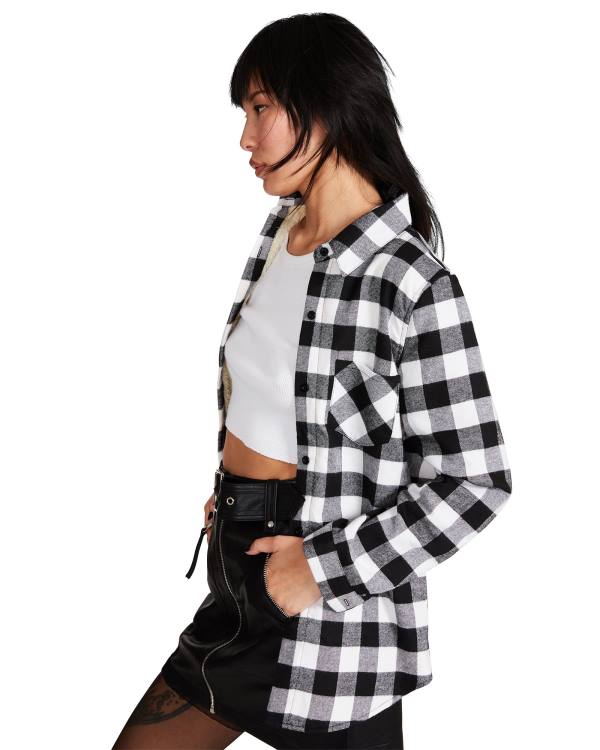 Steve Madden Teddy Lined Flannel Women's Jackets Black | SM-239OC