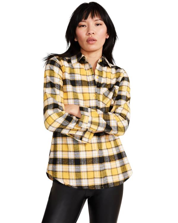 Steve Madden Teddy Lined Flannel Women's Jackets Yellow | SM-401ZN