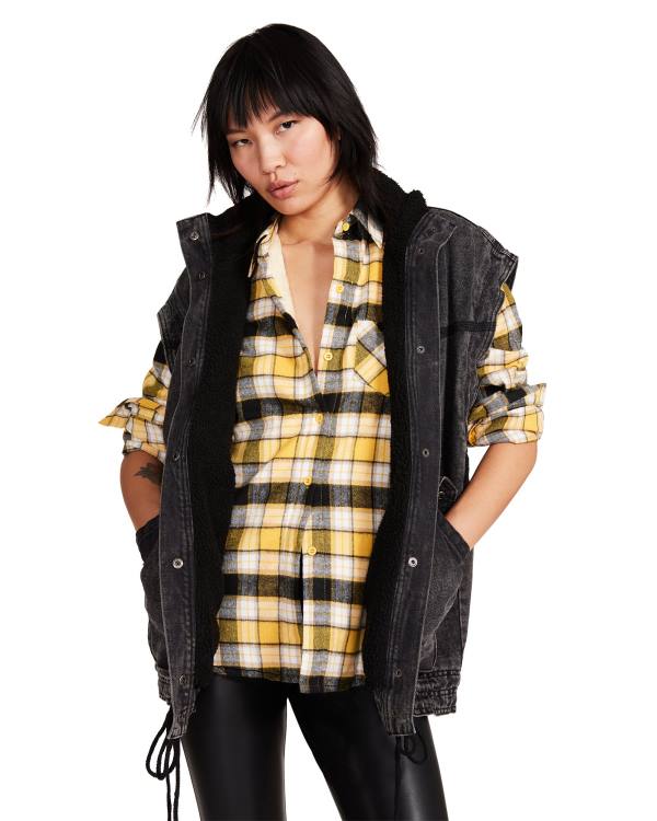 Steve Madden Teddy Lined Flannel Women\'s Jackets Yellow | SM-401ZN