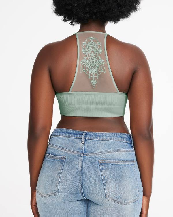 Steve Madden The Ella Mesh Bralette Sage Plus Women\'s Tops Green | SM-081JH