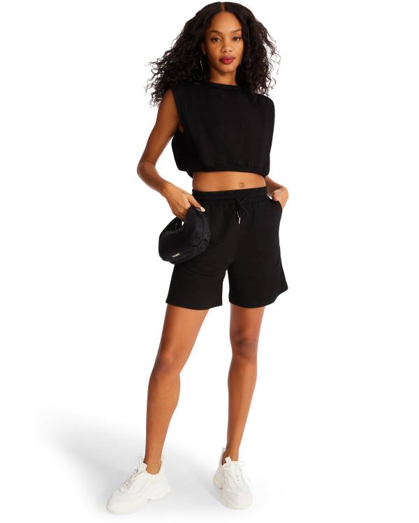 Steve Madden Tracksuit Short Set Women's Loungewear Black | SM-817IC