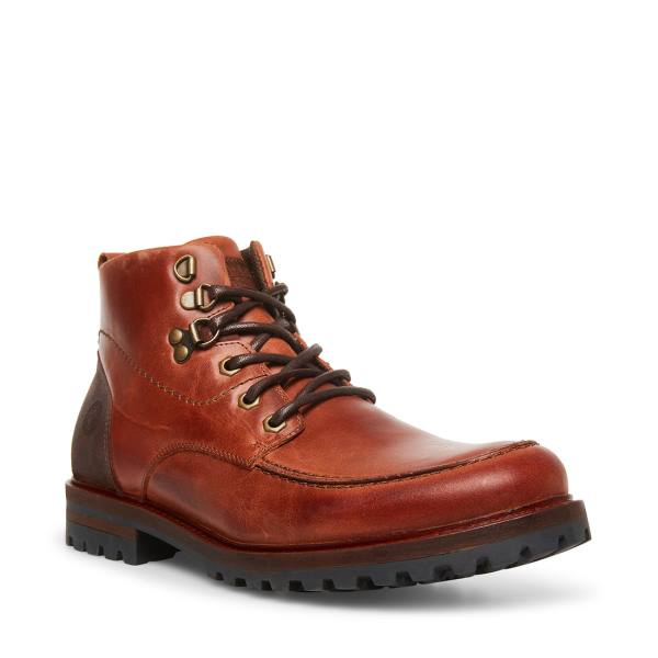 Steve Madden Trekker Cognac Leather Men's Boots Brown | SM-835KL