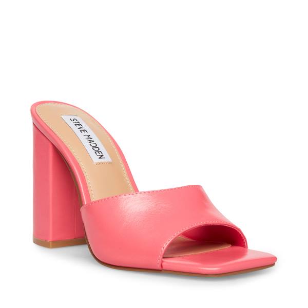 Steve Madden Trendy Leather Women's Heels Pink | SM-890RA