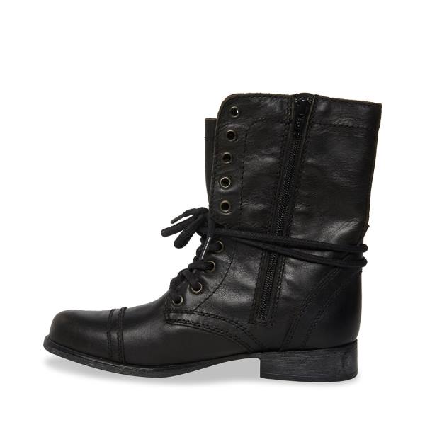 Steve Madden Troopa Leather Women's Booties Black | SM-530EU