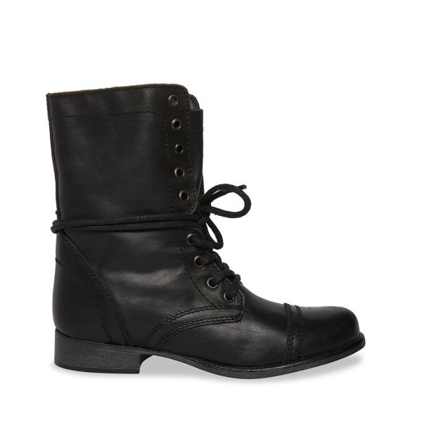 Steve Madden Troopa Leather Women\'s Booties Black | SM-530EU