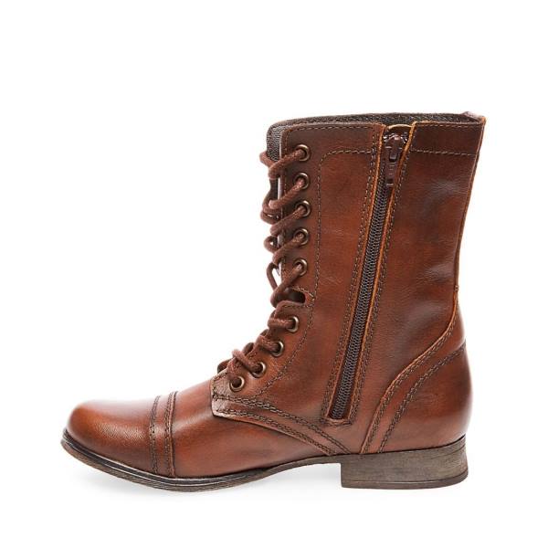 Steve Madden Troopa Leather Women's Booties Brown | SM-936PV