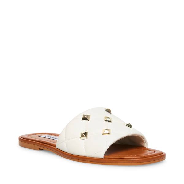 Steve Madden Trouble Leather Women's Sandals White | SM-947HC