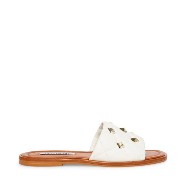 Steve Madden Trouble Leather Women\'s Sandals White | SM-947HC